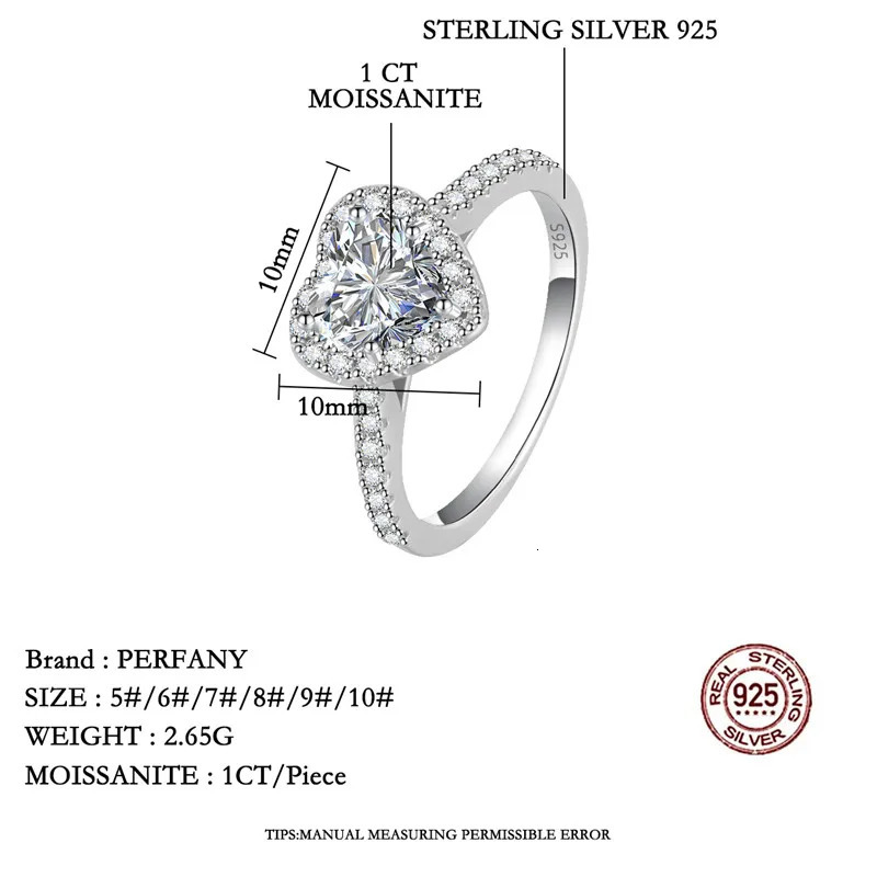 PERMANY 1CT Heart Cut Ring for Women S925 Pure Silver Engagement Eternal Diamond Jewelry 250110