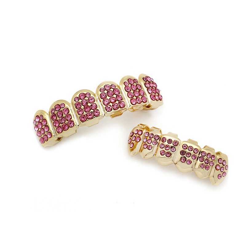 Fshion Hip Hop Gold Colour Iced Out CZ Teeth Grillz Top Bottom Men Women Jewelry Drop ShipXJ250114