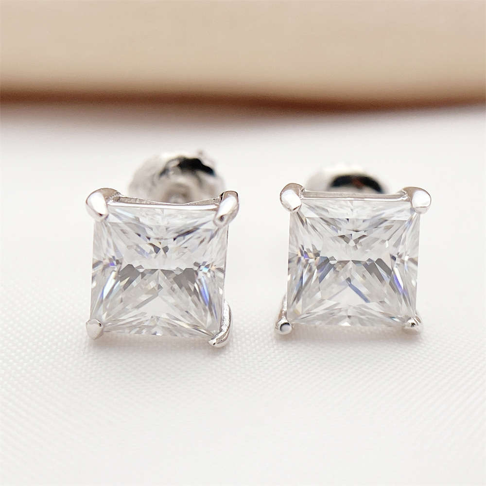 stud earrings designer for women 925 sterling silver 4 prong pass diamond tester vvs1 square moissanite earrings 18K gold mens earring jewelry valenti