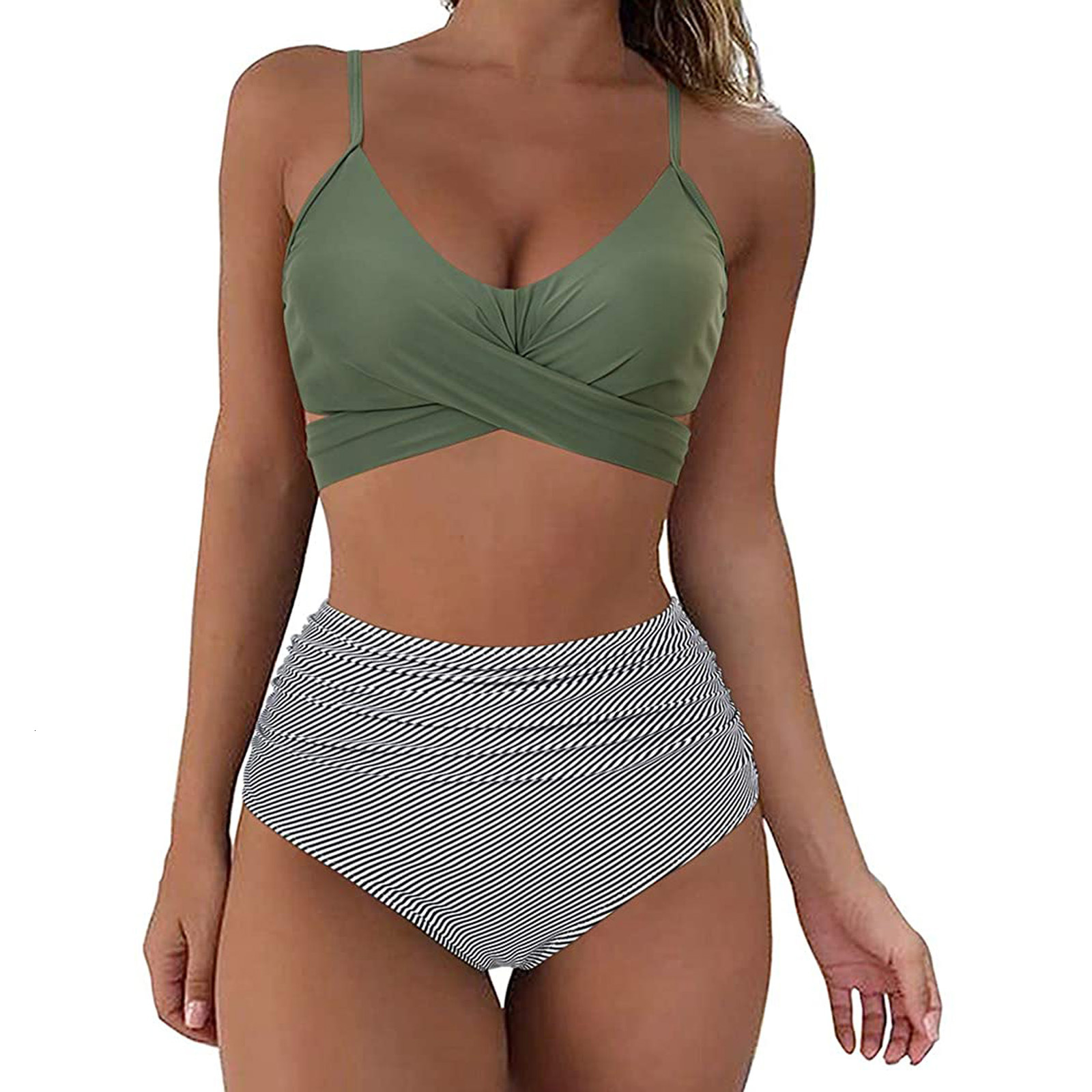 Sexy New Cross Tie High Waist Printed Split Women's Bikini Swimsuit
