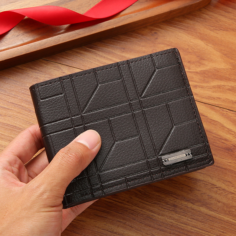 New men's short wallet, youth fashion plaid horizontal soft leather clip, large capacity, multi slot wallet swissmilitary