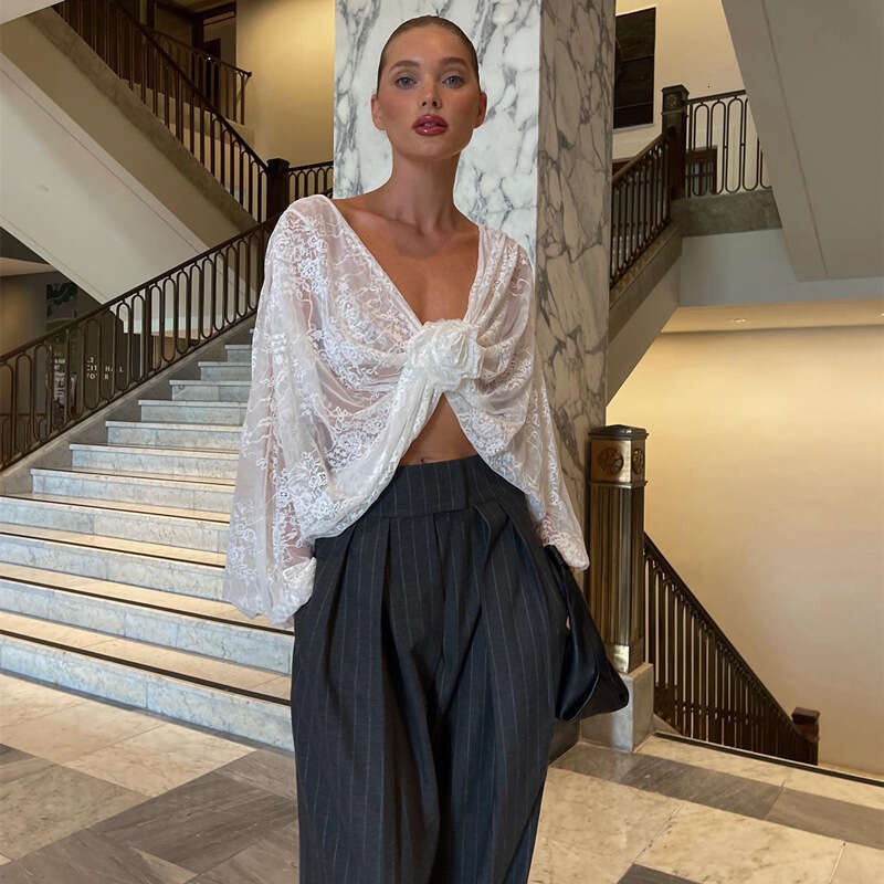 2025 Winter Sexy Fashionable Style Lace Jacquard Perspective Long Sleeve Top Women's New Casual and Versatile Fashion Clothing