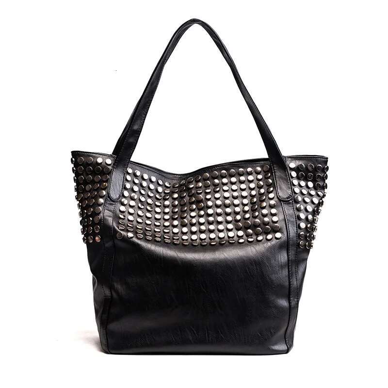 Big For Women Top Handle Hand Bags Shopper Tote Rivet Large Capacity Soft Leather Casual Black Handbag Ladies Sg Bag Stud