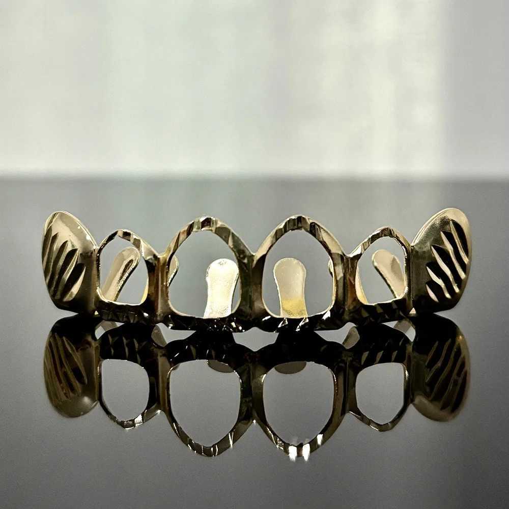 YOUNGX 6/6 Pattern Hollow Mouth Tooth Caps For Women Men Dental Grills Hip Hop Glossy Teeth Grillz Braces Jewelry CosplayXJ250114