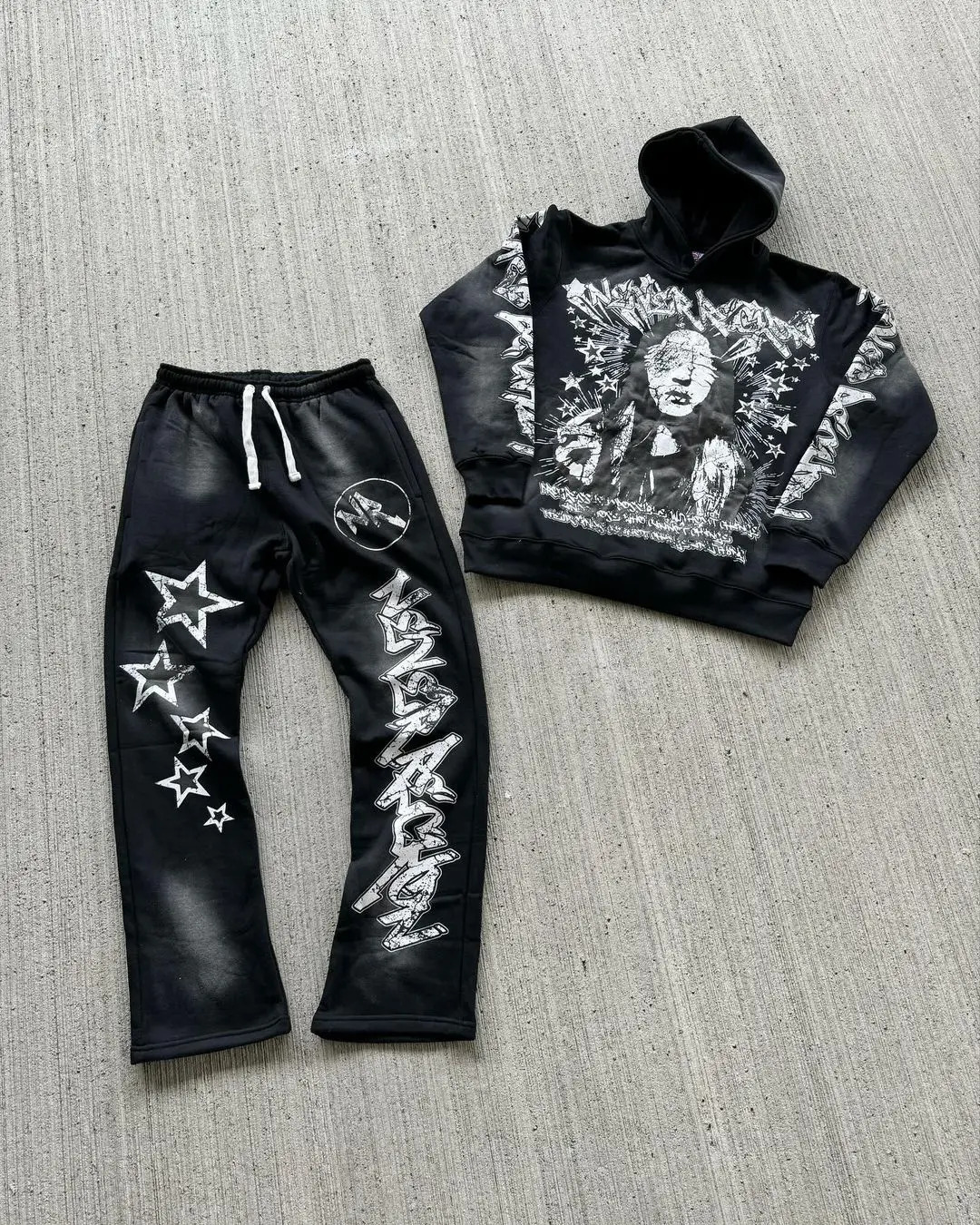 Printed Sweatshirt Suit Harajuku Jacket High Street Casual Loose Leisure Sports Couple Dress sweatpants tracksuit men 250108