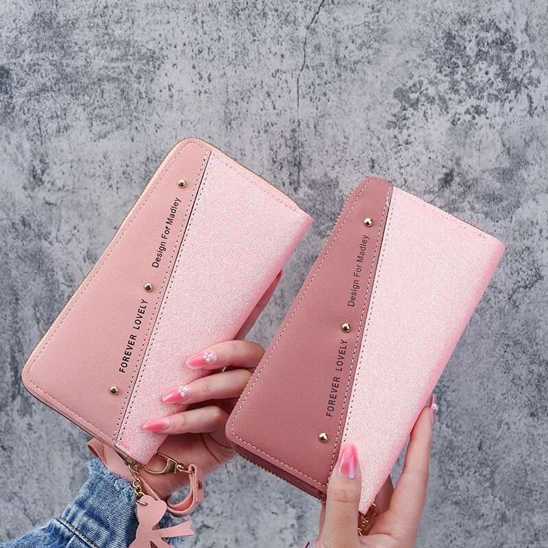 Long Wallet For Women Patchwork Sequin Clutch Glitter Pu Leather Ladies Phone Bag Card Holder Coin Purse Female Wallets swissmilitary