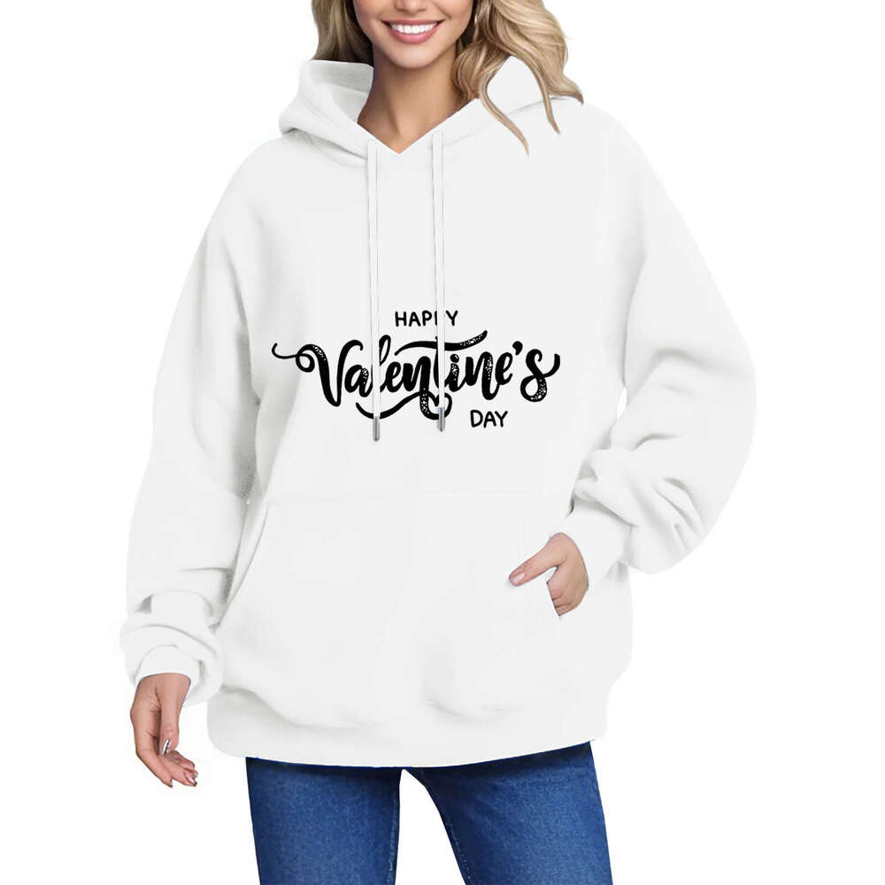 European size new XS-5XL autumn and winter loose print off shoulder sleeves threaded hooded sweatshirt jacket