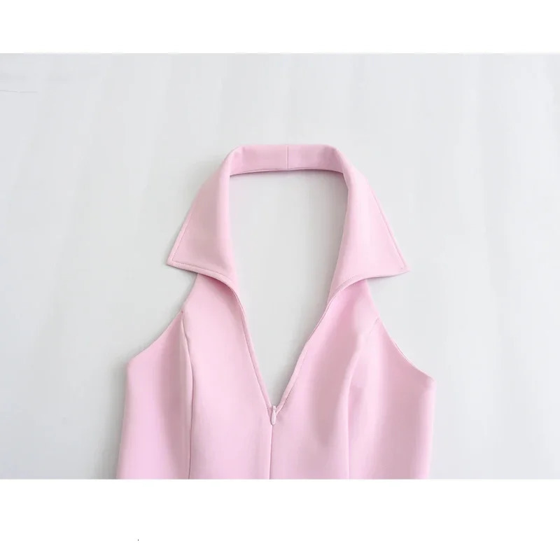ASDS-Womens Halter Neck Slim Cropped Top Side Zipper Backless Sexy Female Fashion 250115