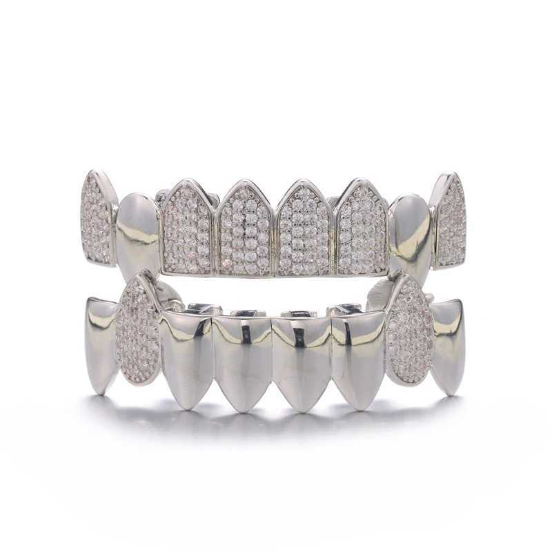 CZ Stones Teeth Grillz Caps Cubic Zircon Iced Out Micro Pave Top Bottom Charm Grills For Men Women JewelryXJ250114