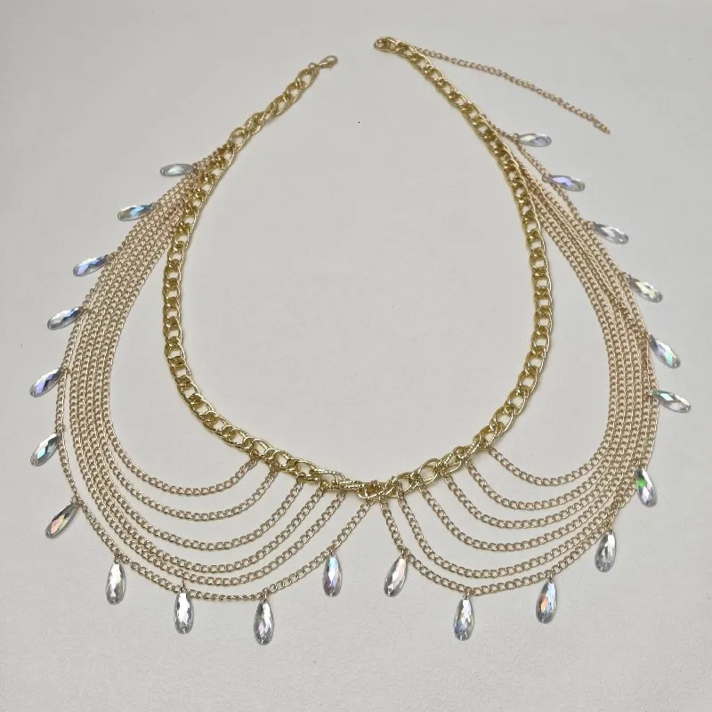 Retro womens fashionable belly charm waist chain pendant with long tassel wire harness belly chain womens body accessories Stonefans jewelry 250110