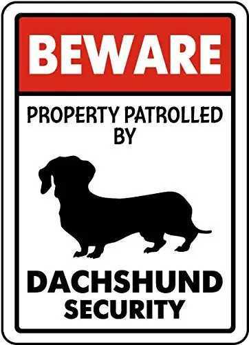 High Quality Metal Signs Beware Property Patrolled by Dachshund Security Signs Traffic Sign Aluminum Signs Road Tin Signs for Outdoor Coffee T250118