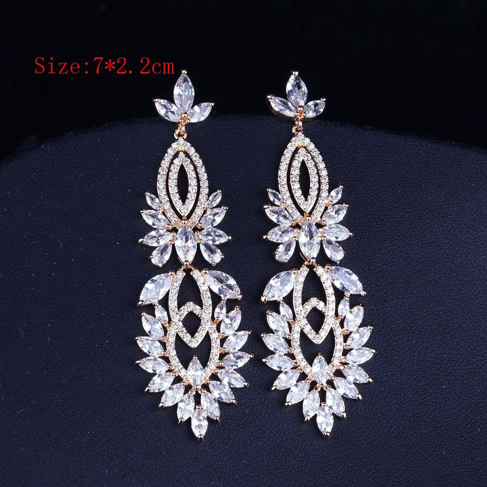 Vintage Wedding Party Jewelry Accessories Gorgeous Flower Cubic Zirconia Big Long Bridal Earring For Women 250117