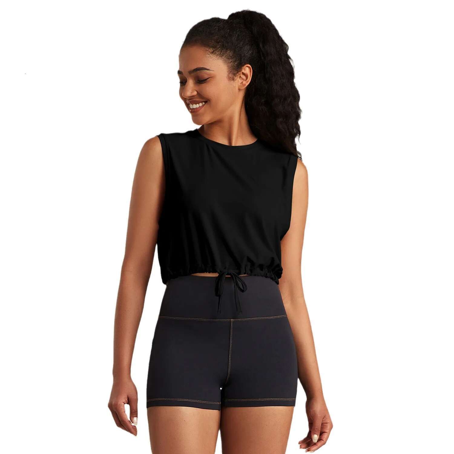 Ddmyoutdoor China Domestic Mermaid Curve Sports Vest Sleeveless Loose Yoga Shirt Women S Drawstring Hem Running Tank Fiess Top