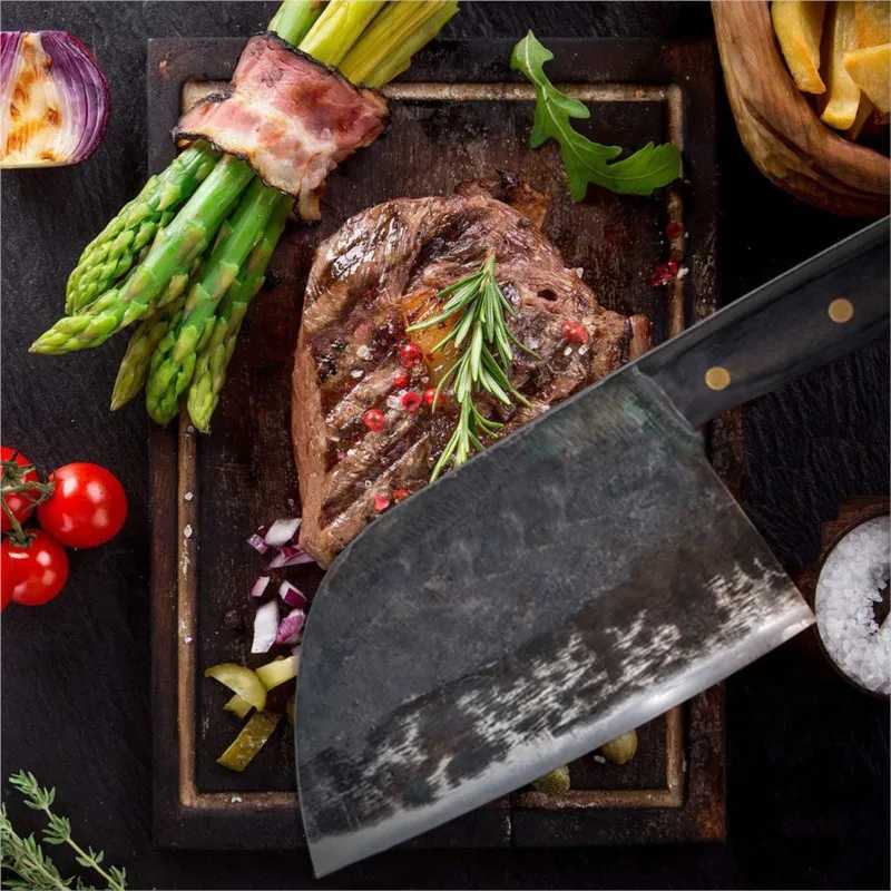 Full Tang Chef Knife Handmade Forged High-carbon Clad Steel Kitchen Knives Cleaver Filleting Slicing Broad Butcher knifeXJ250117