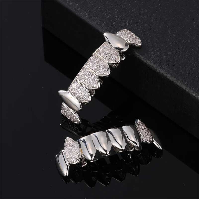 CZ Stones Teeth Grillz Caps Cubic Zircon Iced Out Micro Pave Top Bottom Charm Grills For Men Women JewelryXJ250114
