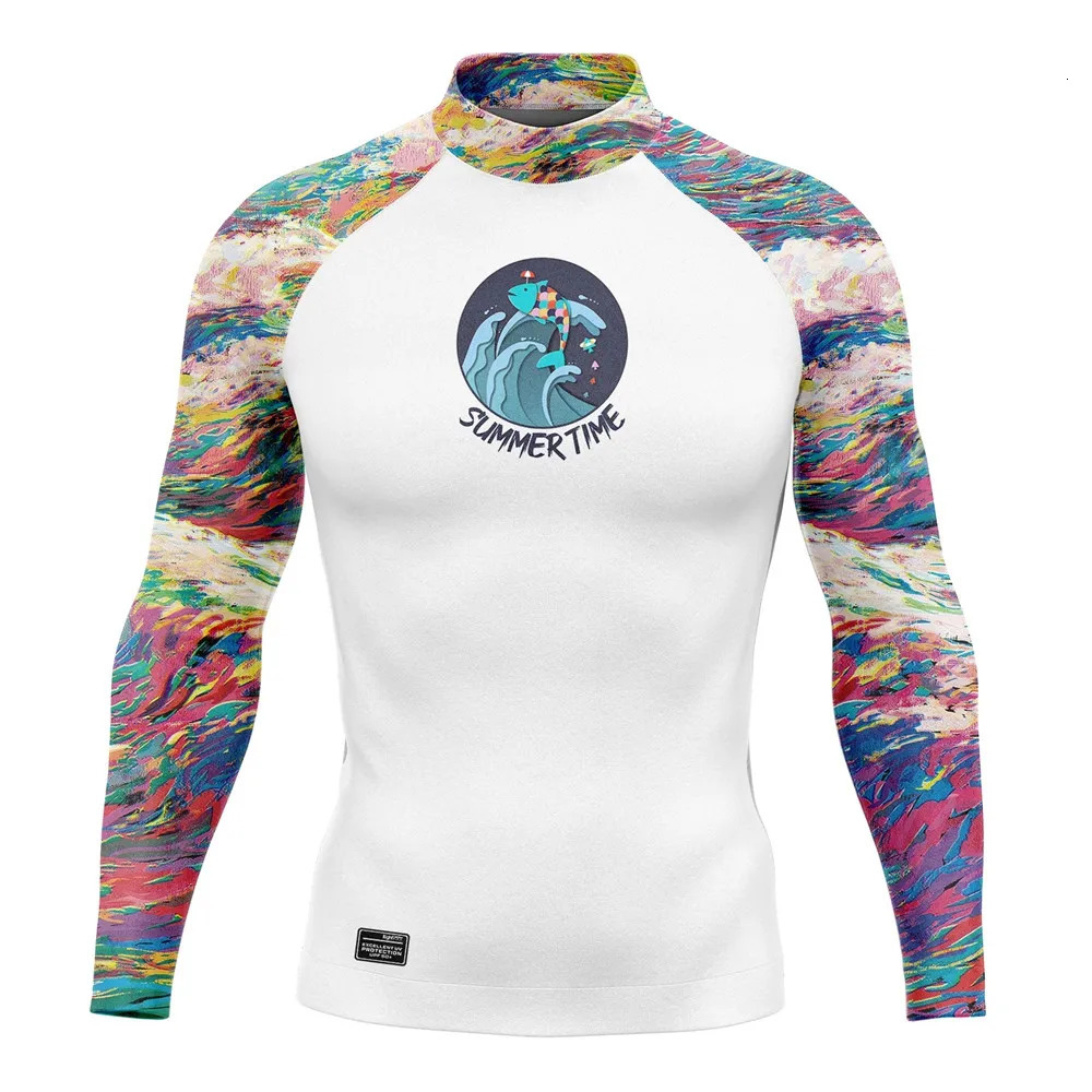 Summer Rash Guards Mens Surfing Long Sleeve Shirts Performance Uv Protection Beach Clothing Diving Surf Swim Upf 50 Apparel 250108