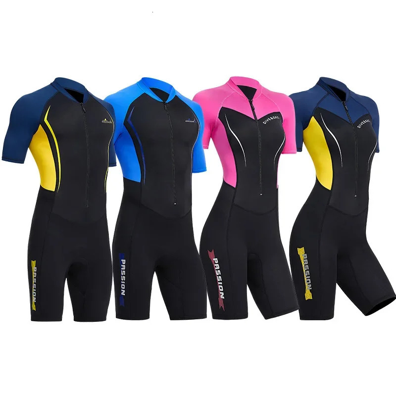 Men Womens 1.5MM Neoprene wetsuit conjoined Short Sleeve Shorts Diving Surfing Suit Sun Protection Warm Swimming Suit triathlon 250108