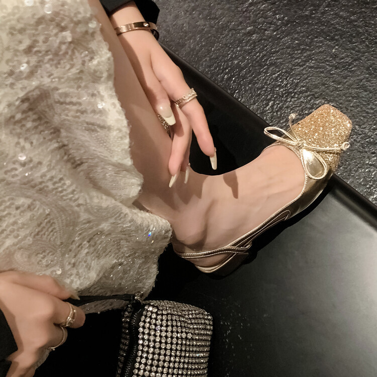 Women Dress Shoes High Heel Fashion Versatile Bow Design Shining Triple Gold Silver Free shipping