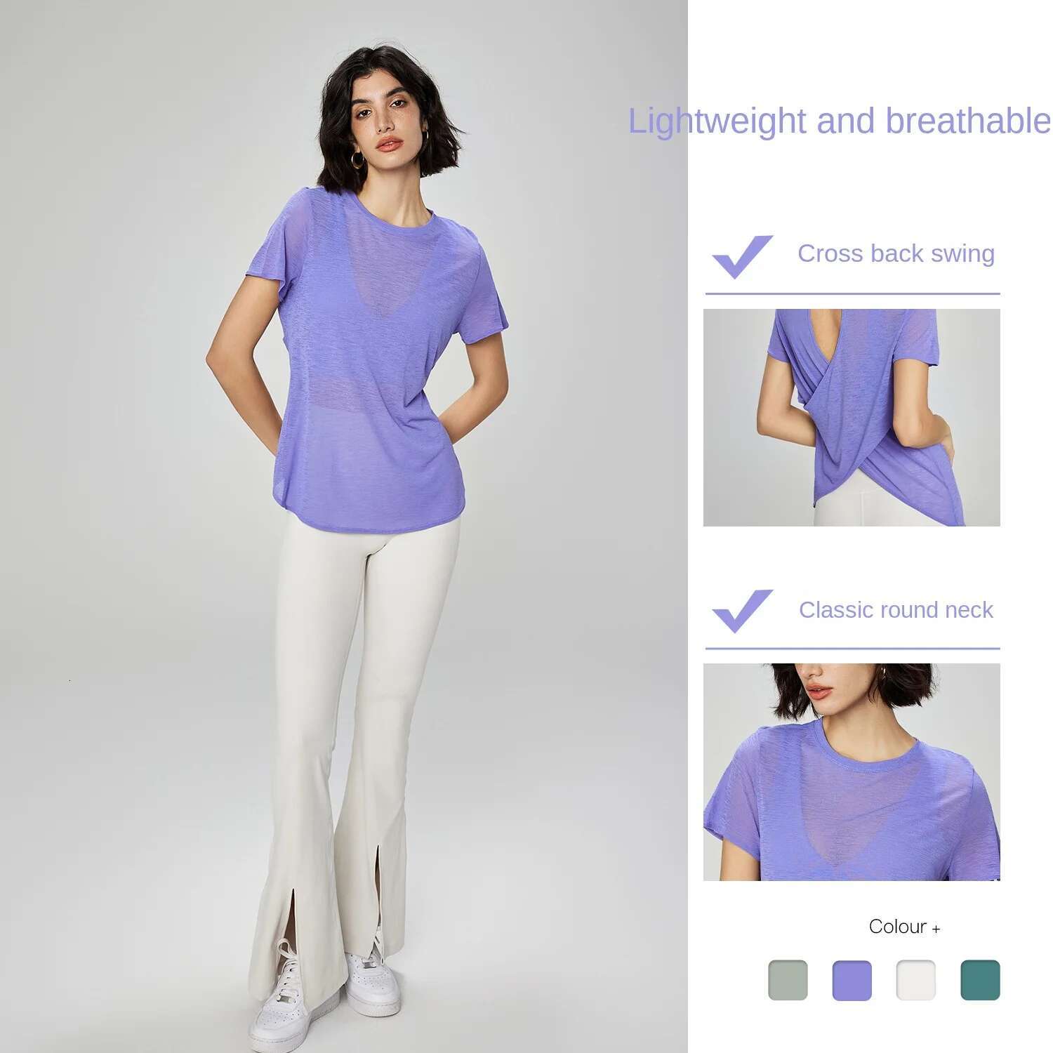 Ddmyoutdoor China Domestic Mermaid Curve Slub Yarn Summer T Shirts Sports Top Women Hollow Cross Back Yoga Shirts Clothing Round Neck Fiess Short Slee