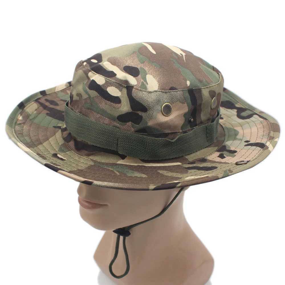 Tactical Sunshade Hat Wear Resistant Breathab Camouflage Round Brimmed Hat Unisex Fishing Mountaineering Hat HuntingXJ250116