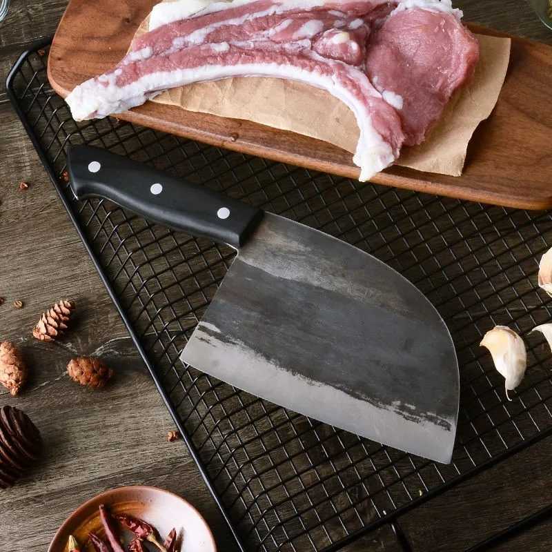 Full Tang Chef Knife Handmade Forged High-carbon Clad Steel Kitchen Knives Cleaver Filleting Slicing Broad Butcher knifeXJ250117
