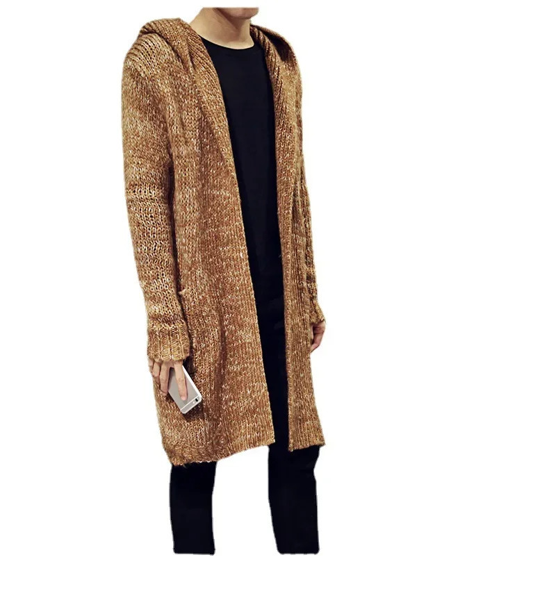 Mens Trench Coat Thickened X-long Sweater Cardigan 250113