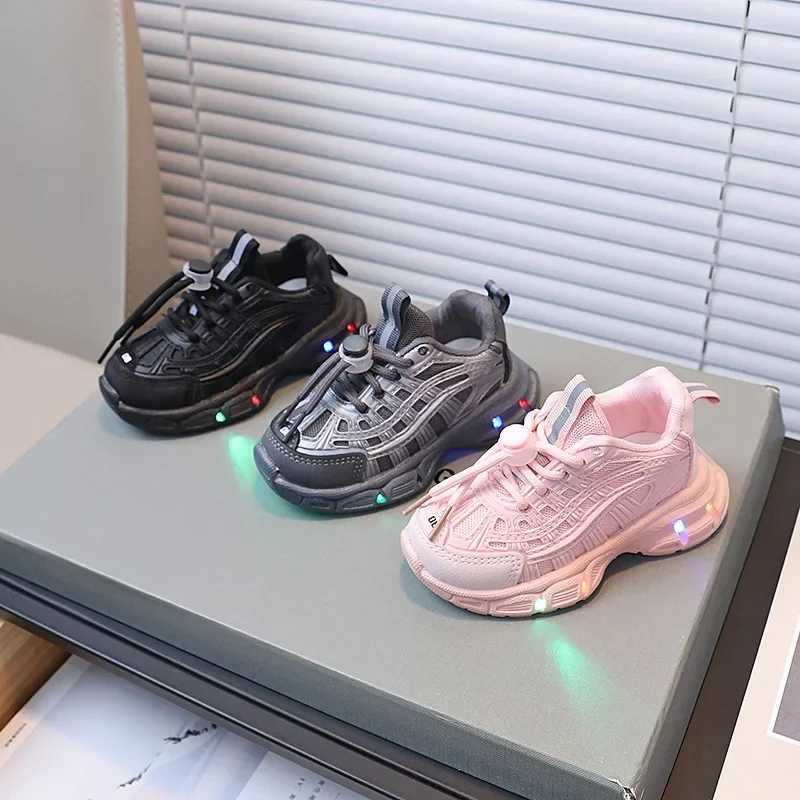 Light Girl Pink Childrens Sports Shoes 1-6 Years Old Baby Boy tennis Shoes 2023 Autumn New Kids Casual Shoes LED Sole G09142XJ250118