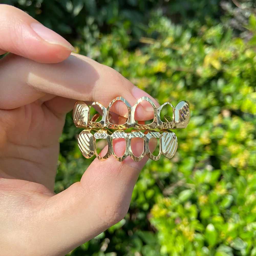 RACHELZ Hip Hop Pattern 6/6 Hollow Teeth Grills Punk 14K Gold Plated Dental Grill For Women Men Tooth Caps Decor Braces JewelryXJ250114