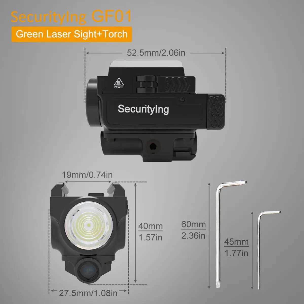 Security Ing GF0 800 Lumen Charging Mini Rail Flashlight with 3 Modes of Light IPX-6 Waterproof Charging FlashlightW241227