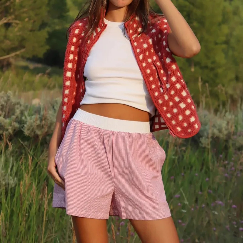 Women Sherpa Fleece Vest Checkered Sleeveless Zip Up Warm Cardigan Polar Fleece Tank Jacket with Chest Pocket Cardigan waistcoat 250113