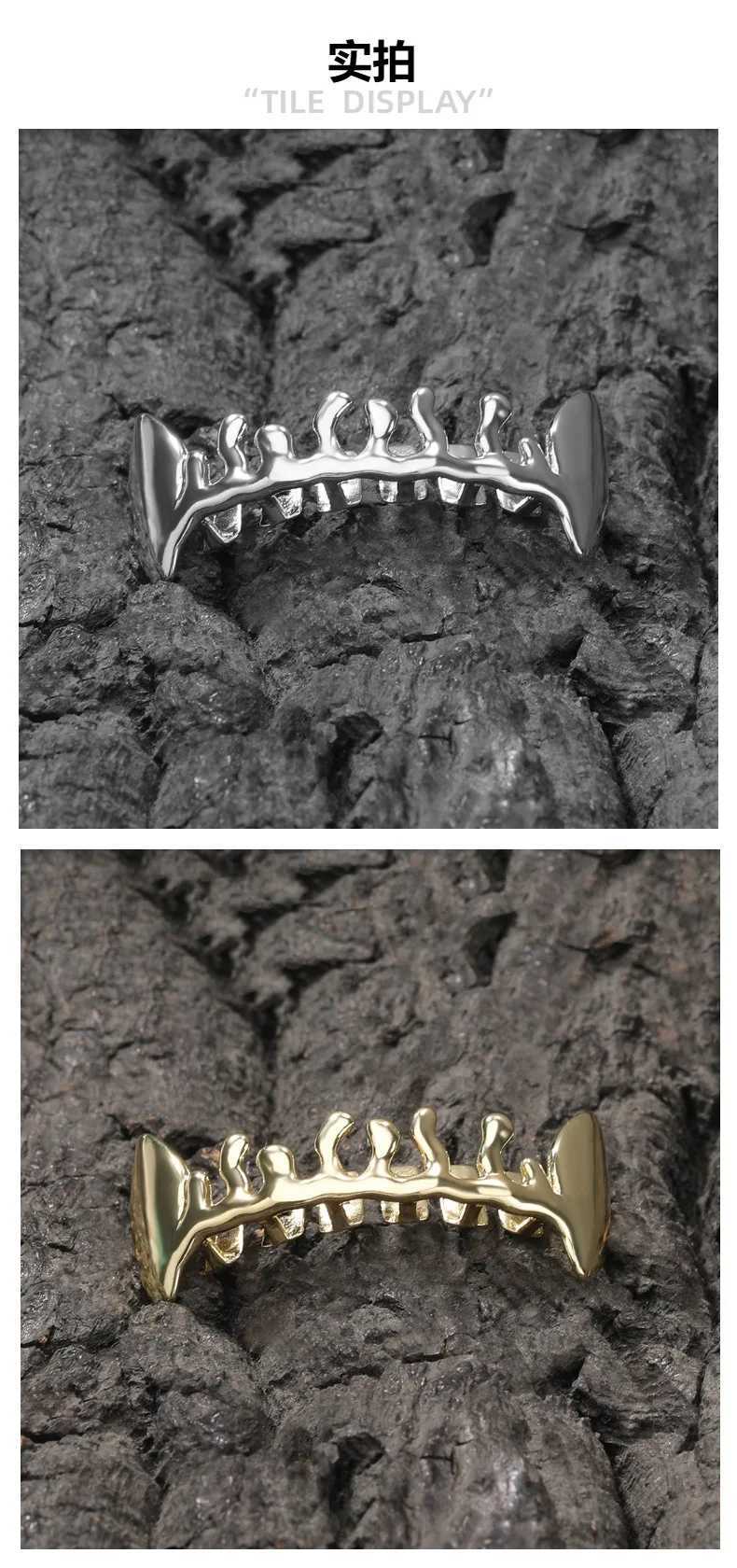 Volcanic Lava Shape Iced Out Teeth Grillz Hip Hop 8/8 Top Bottom Grills Dental Mouth Punk Teeth Caps Cosplay Party TG098XJ250114