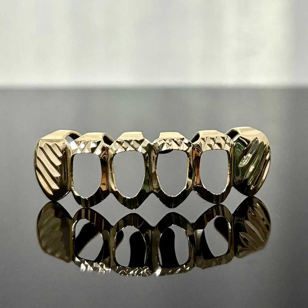 YOUNGX 6/6 Pattern Hollow Mouth Tooth Caps For Women Men Dental Grills Hip Hop Glossy Teeth Grillz Braces Jewelry CosplayXJ250114
