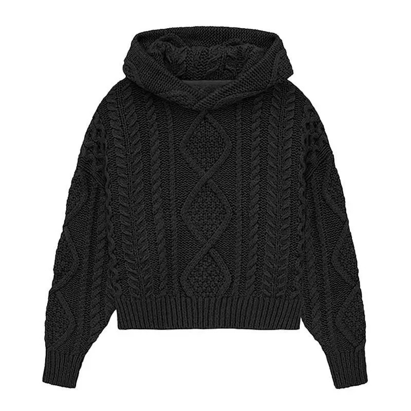 Street Harajuku Casual Hoodie Twist Knitted Sweater Men Autumn and Winter Men Women Hip Hop Long Sleeved Pullover Clothes 250110