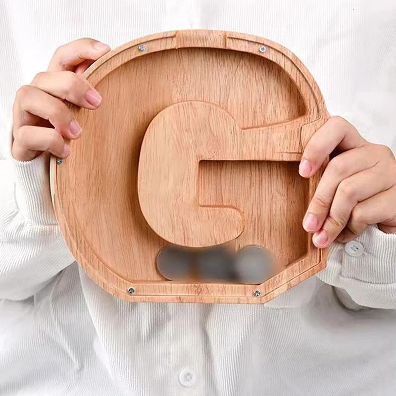 26 Alphabet Moneybox Coin Money Piggy Bank Wooden Letter Saving Box Desktop Ornament Home Decor Crafts For Kids 250114