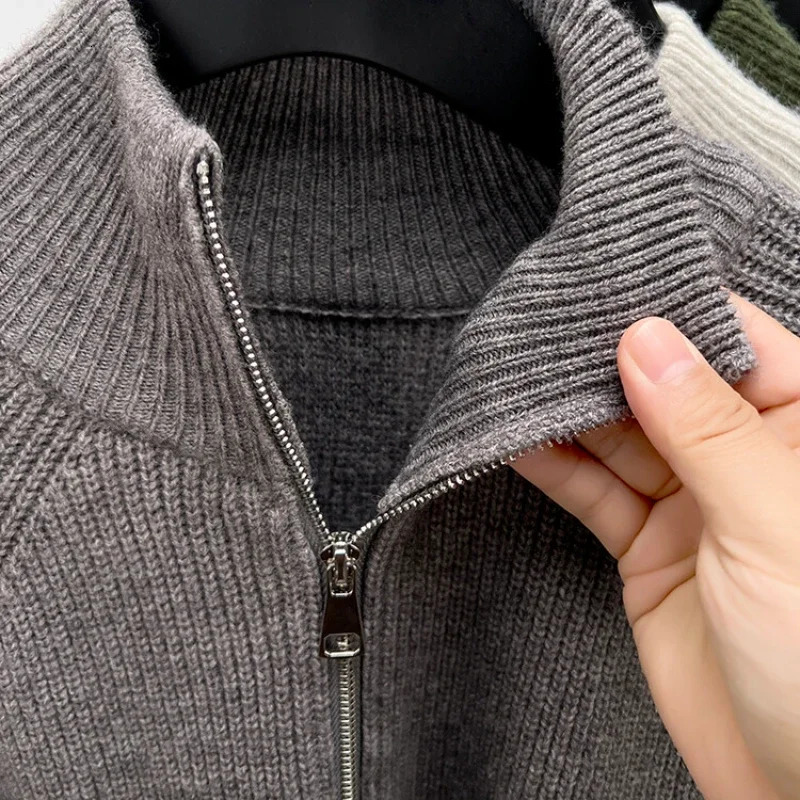 Zip Sweater Coat Half Turtleneck Solid Color Mens Knitted Cardigan Autumn and Winter Warm Long Sleeves Sweater 250113