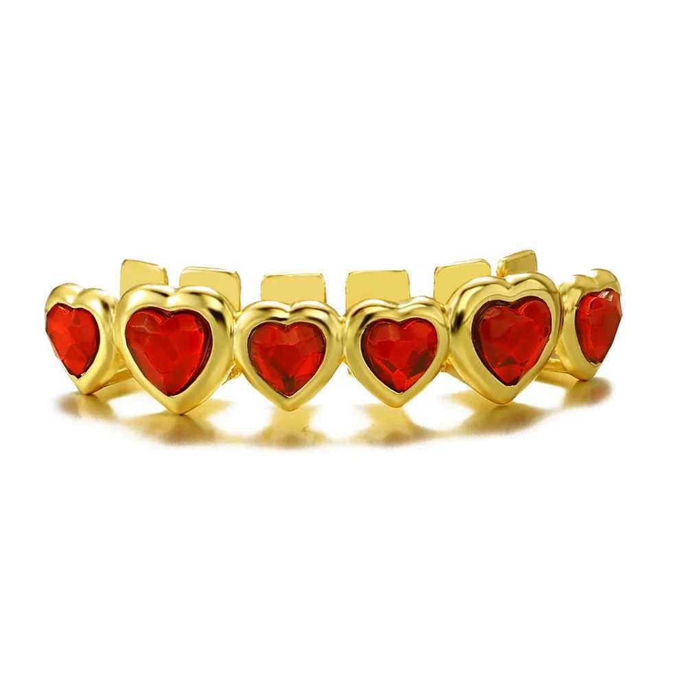 Hip Hop 6/6 Heart-Shaped Grillz Fashion CZ Stone Iced Out Charm Grills Dental Mouth Punk Teeth Body Jewelry GiftXJ250114