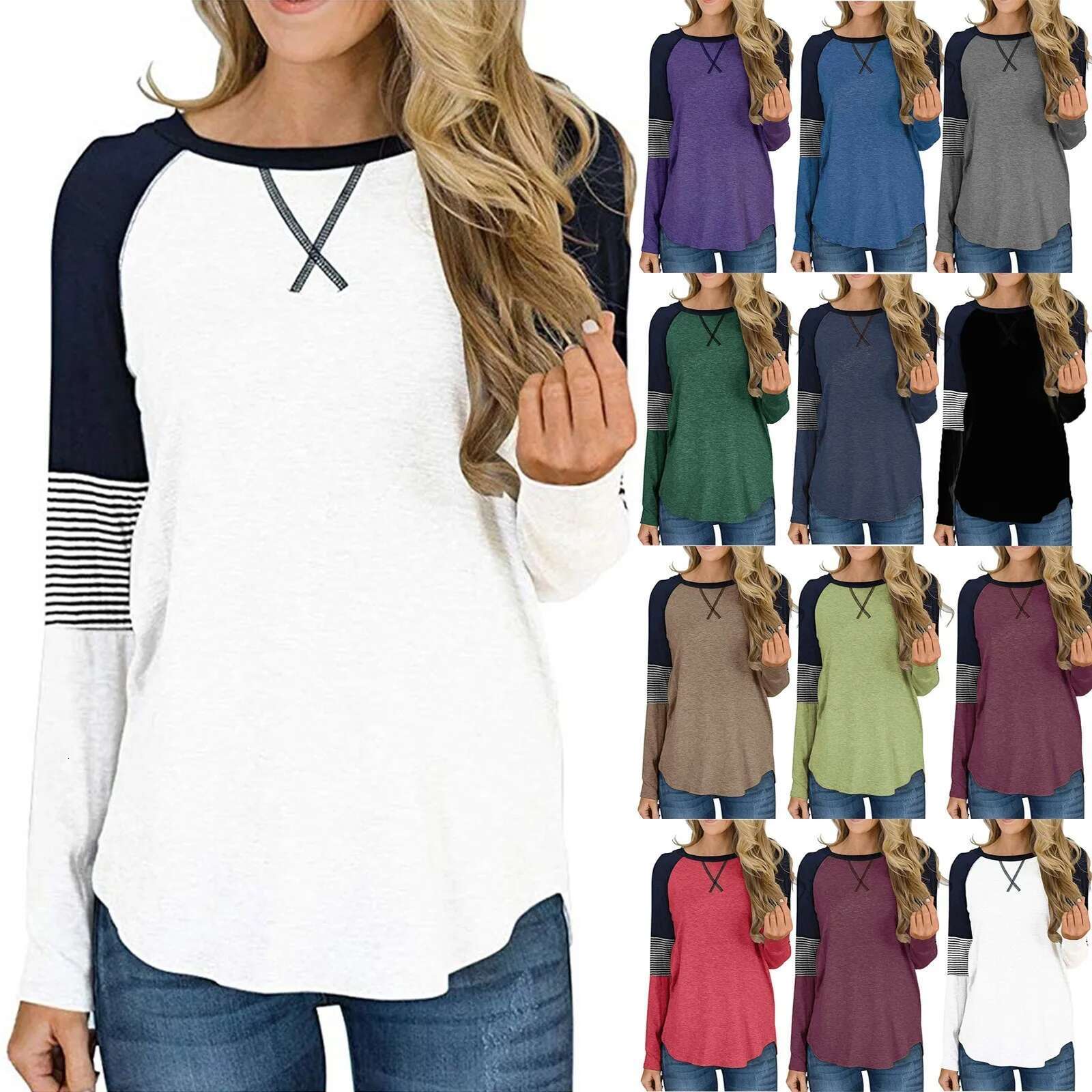 Women's Casual Long Sleeved Waist Tied Top With Round Neckline And Striped Color Shirt Casual Sports Shirt Designer T-shirt