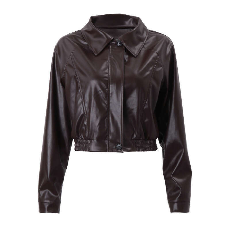 European and women's autumn retro temperament lapel zipper PU leather American jacket 2025 new item casual versatile fashion clothing