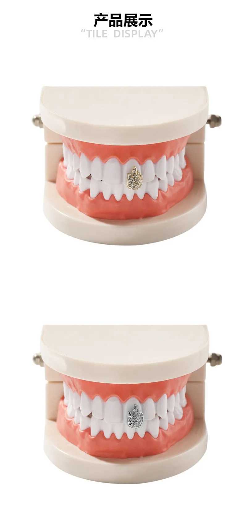 New 1PC Flame Iced Out Teeth Grillz Hip Hop Top Bottom Grills Dental Mouth Punk Teeth Caps Cosplay Party TG120XJ250114