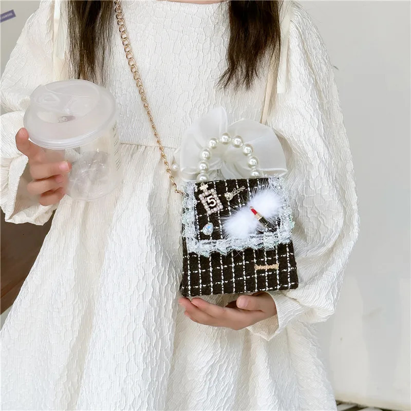 Bow Kids Pearls Handbags Sequins Princess Dress Accessories Small Coin Purse Tote Girls Crossbody Chain Bags 250114