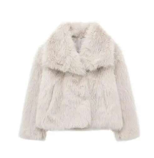 Fluffy Faux Fur Jacket Coat Women Oversize Long Sleeve Lapel Plush Overcoat 2024 Winter Chic Lady Thicken Warm Outwear