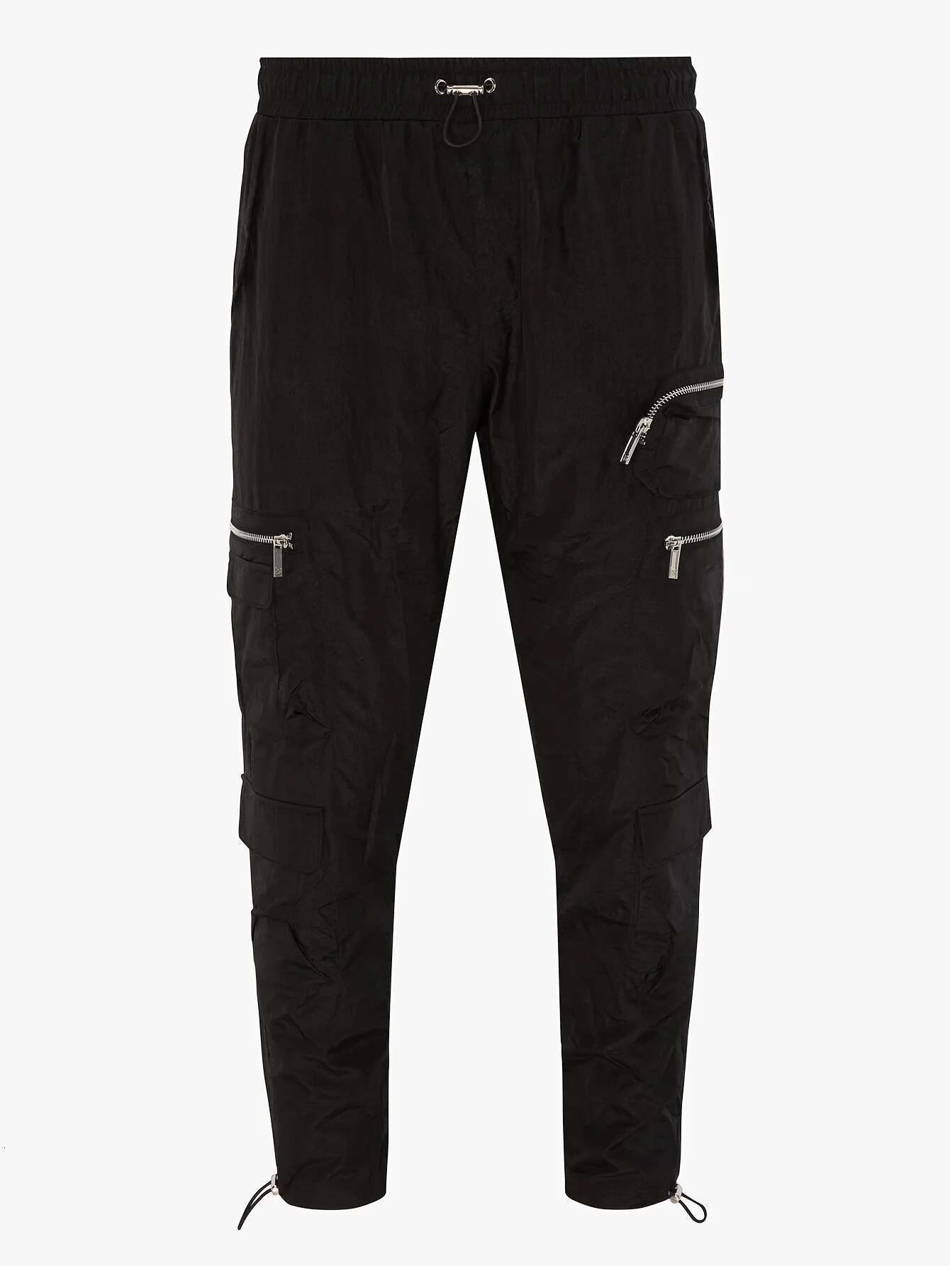 Ddmytiger Ddmytiger Men S Lightweight Slim Fit Pleated Waterless Wash Fabric Asymmetric Pocket Design Cargo Pants With Cuff Black Light Grey