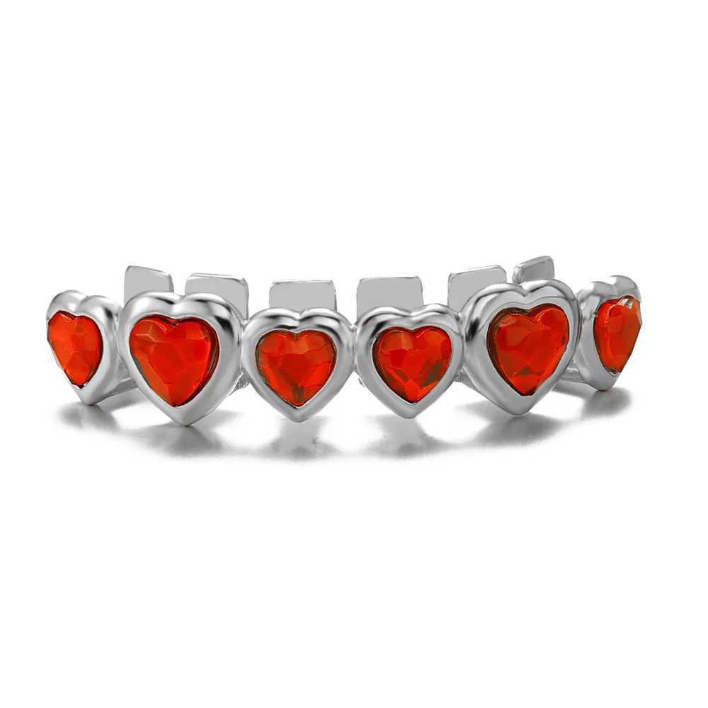 Hip Hop 6/6 Heart-Shaped Grillz Fashion CZ Stone Iced Out Charm Grills Dental Mouth Punk Teeth Body Jewelry GiftXJ250114