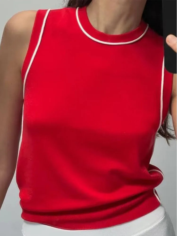 Summer Fashion Womens All-match Casual Multi-color Contrast Trim Plain Tops 250115