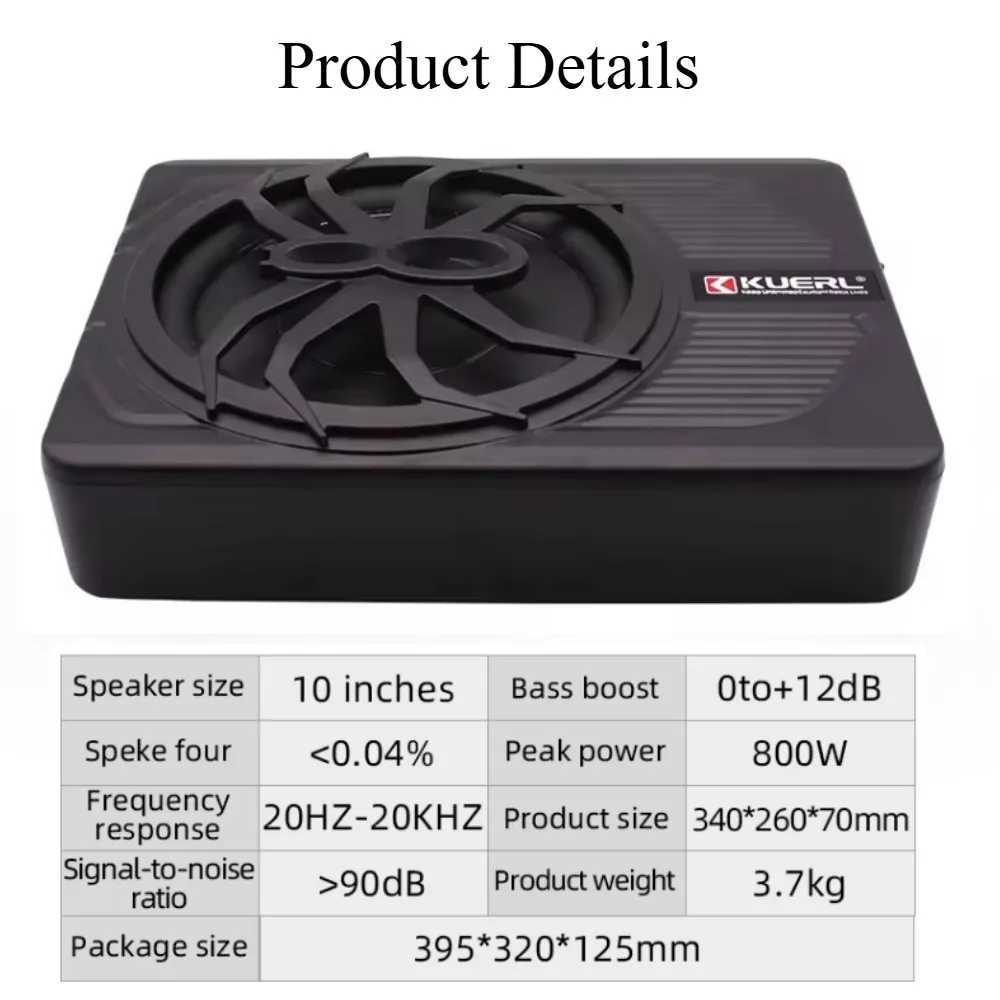 Car Audio RMS 120w Car Audio System 10-inch Powered Subwoofer Body Pure Bass and Under-seat Mounting of Ultra-slim Subwoofer Speakers H250118