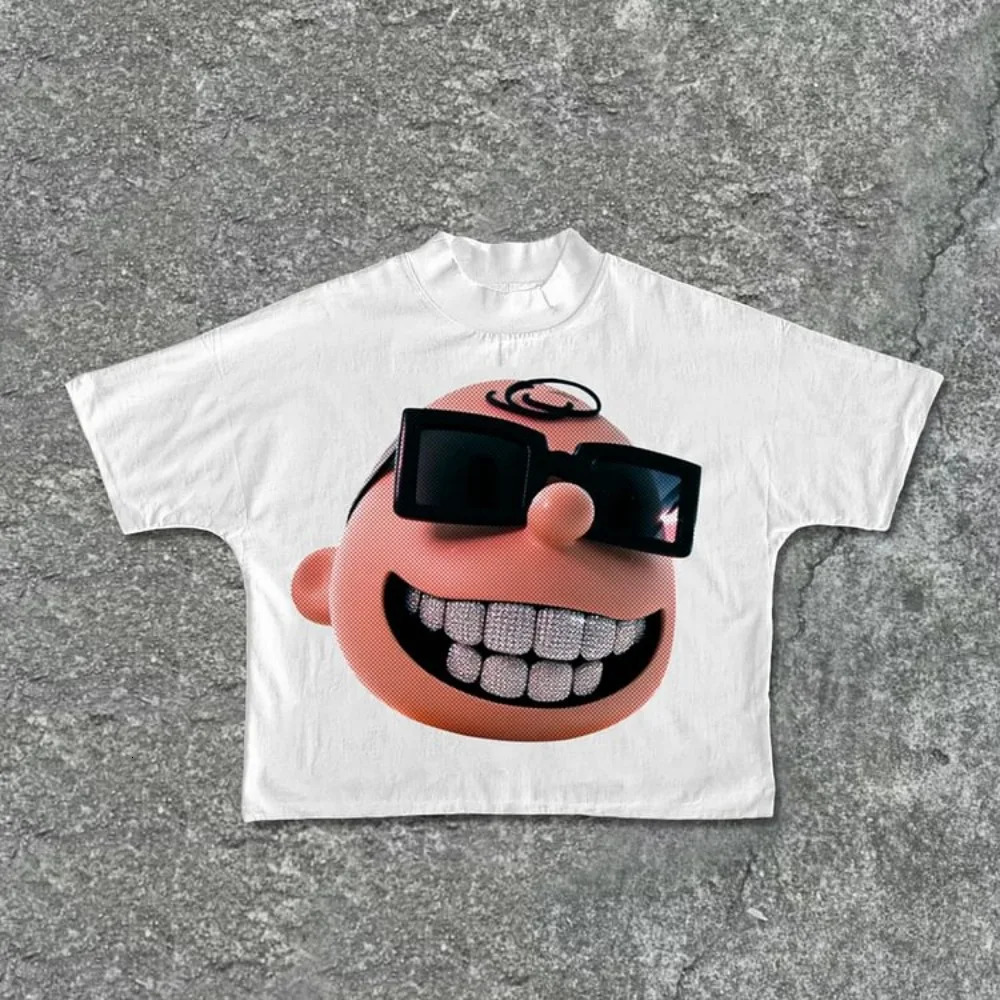 Unisex Clown Graphic 100% Cotton Cropped T-Shirts Men Y2K Summer Short Sleeves Vintage Oversize Tshirt Streetwear Women Tops 250117