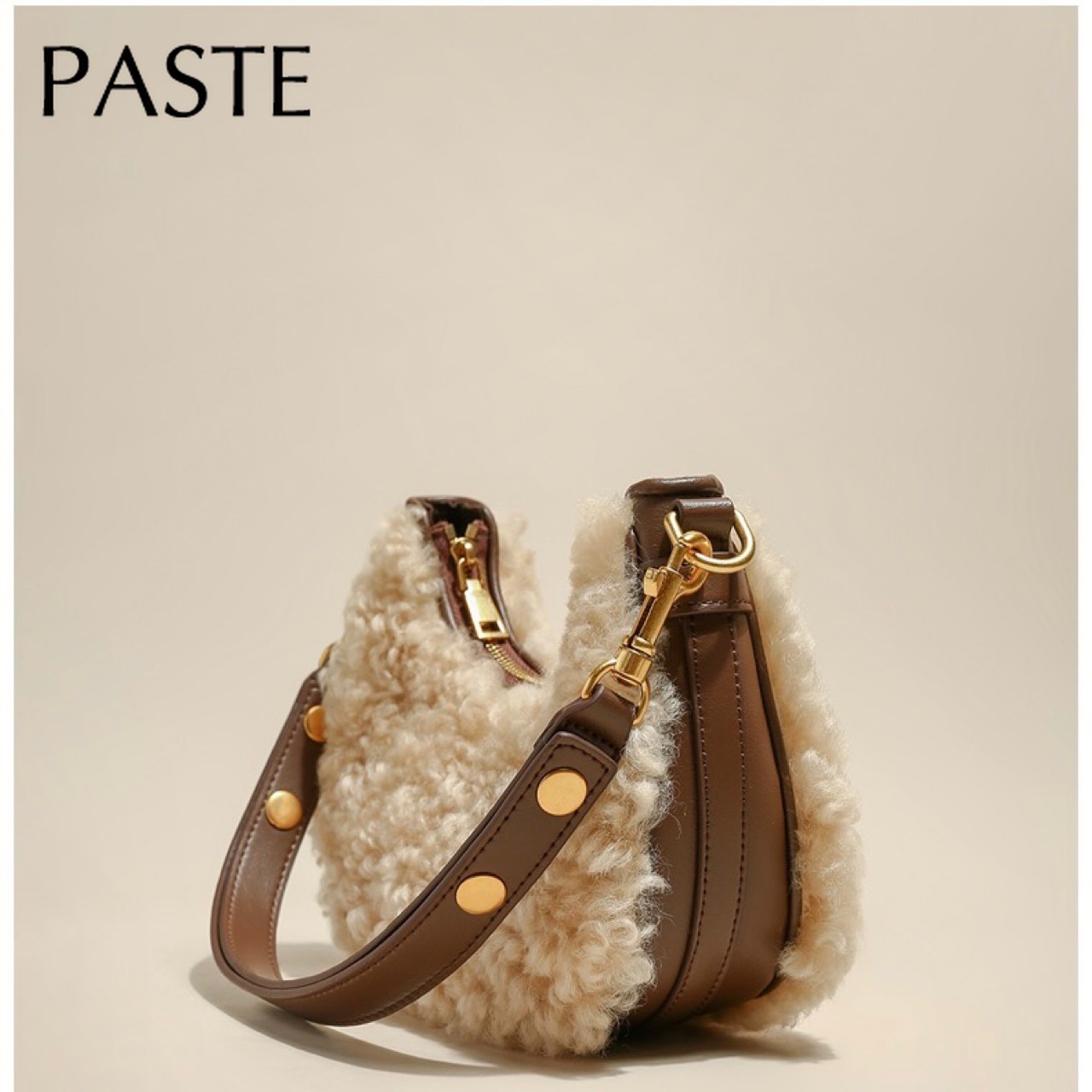 Fashion Winter Plush Wool Fur Kakhi Women Shoulder Cm Leather Underarm High Quality Handbag Half Moon Saddle Bag