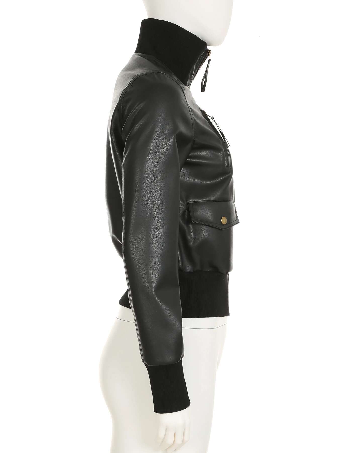 IAMSURE Locomotive Style Solid Pu Leather Jackets Casual Stand Collar Zipper Long Sleeve Coats Women 2024 Autumn Winter Ladies