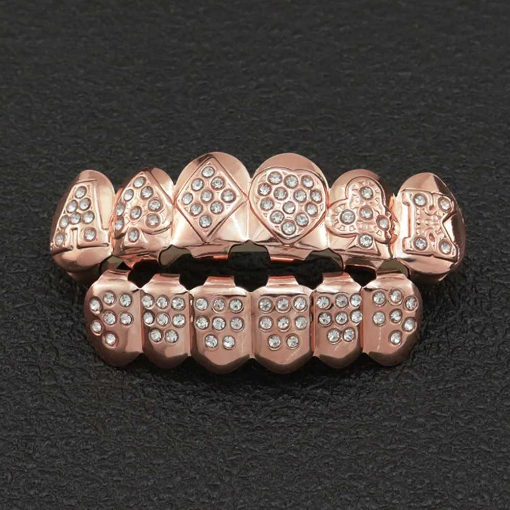 CZ Stones Teeth Grillz Caps Cubic Zircon Iced Out Micro Pave Top Bottom Charm Grills Set For Men Women Hip Hop Xmas Gift JewelryXJ250114