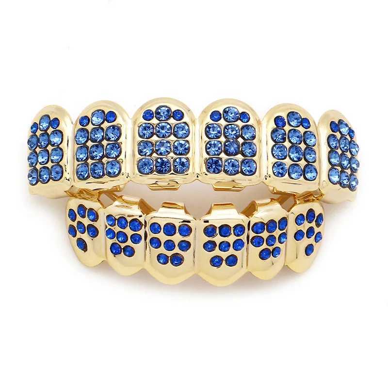Fshion Hip Hop Gold Colour Iced Out CZ Teeth Grillz Top Bottom Men Women Jewelry Drop ShipXJ250114